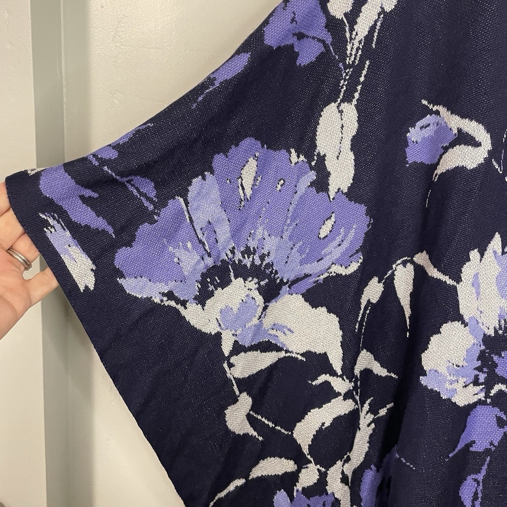 Chico's Cardigan Sweater Floral Print Purple Blue Open Front One‎ Size - Picture 4 of 7